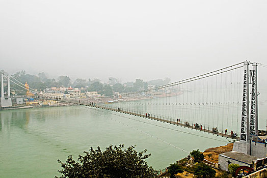 吊桥,河,里虚克虚,地区,北阿坎德邦,印度