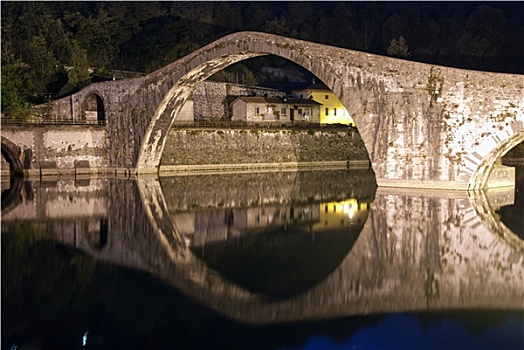 桥,夜晚,卢卡,意大利