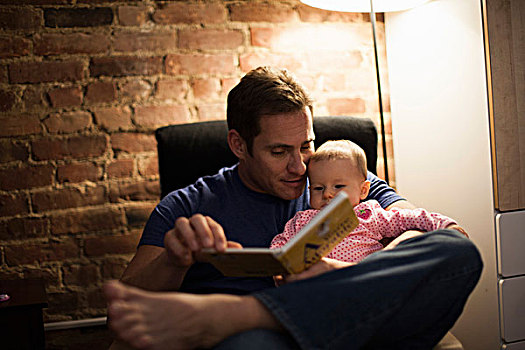 父亲,读,婴儿,女儿