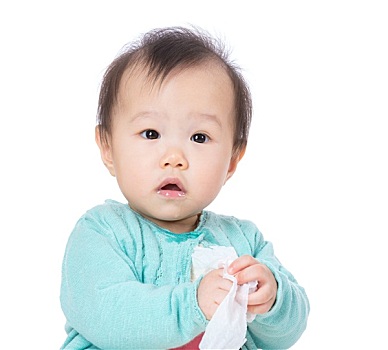 亚洲,女婴,玩,纸巾