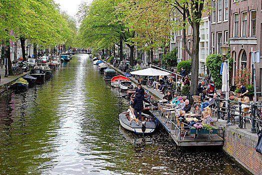 咖啡,运河,桥,阿姆斯特丹,省,北荷兰,荷兰,欧洲