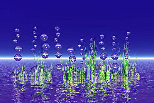 气泡,上升,水,电脑制图