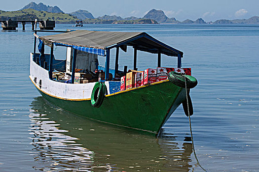 印度尼西亚,科莫多岛,科莫多国家公园,世界遗产,渔船,容器,啤酒,港口,海洋