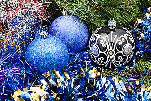 蓝色,紫色,圣诞节饰物,闪亮装饰物,圣诞树