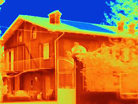 热成像,房子,太阳能电池,屋顶,亮光,能量,太阳能电池板,寒冷,图像