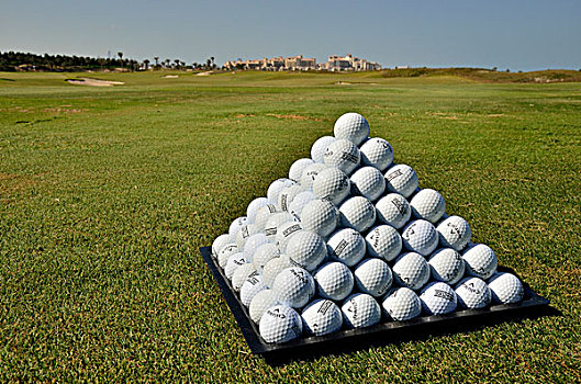 一堆,高尔夫球,海滩,高尔夫球杆,岛屿,阿布扎比,阿联酋,阿拉伯半岛,亚洲