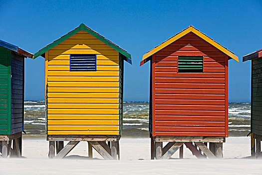 彩色,海滩,小屋,穆辛堡,开普敦,西海角,南非,非洲