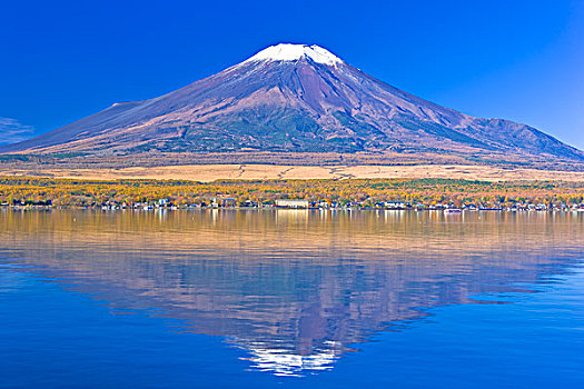 山,富士山,秋叶,湖
