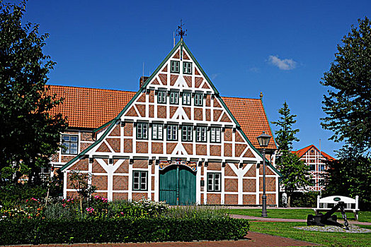半木结构房屋,市政厅,阿尔特兰区,下萨克森,德国,欧洲