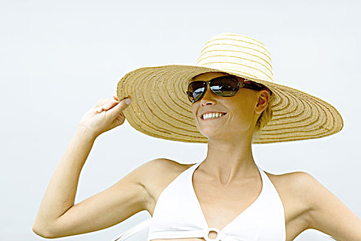 美女,戴着,墨镜,太阳帽,上半身