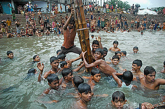 浴,河,夏天,达卡,孟加拉,2007年