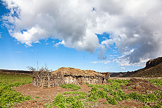 小屋,游牧,大捆,国家公园,一个,人口,罐,风景,远足,非洲,埃塞俄比亚