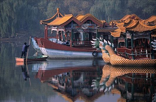 中国,北京,传统,船,颐和园,湖