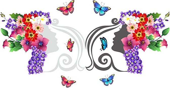 女人,花,蝴蝶