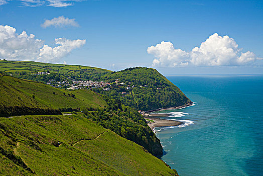 风景,山,海岸,远眺,布里斯托尔,水道,埃斯姆尔,国家公园