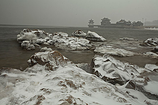 山海关,老龙头,大雪,雪后,海滨,建筑,长城,洁白,冬季,寒冷