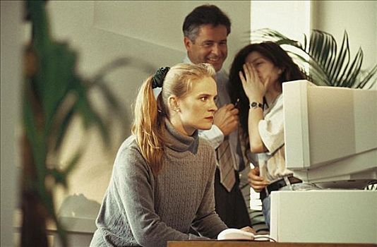 女人,电脑,同事,讥笑,闲谈,办公室,商务