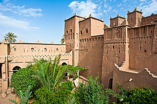 塔,墙壁,装饰,院落,树,泥,砖,要塞,人,史考拉,南方,摩洛哥,非洲