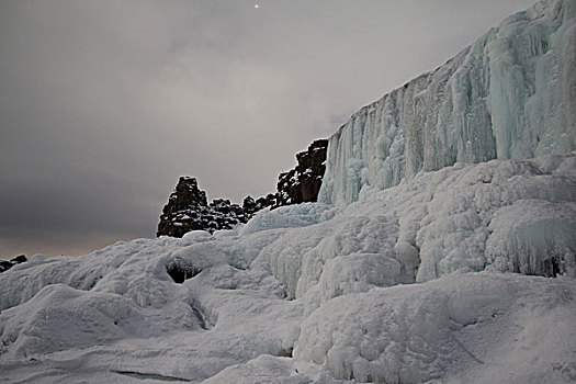 冰冻,瀑布,夜晚,国家公园,冰岛
