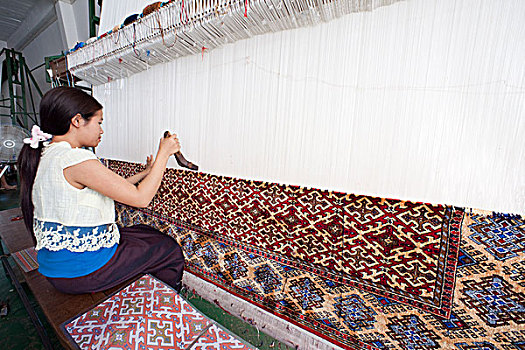 女人,编织,地毯,织布机,泰国