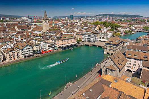 航拍,历史,城镇中心,苏黎世,桥,教堂,利马特河,瑞士