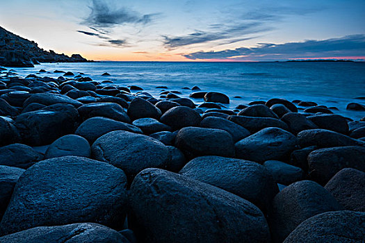 圆,石头,海滩,罗弗敦群岛,挪威,欧洲
