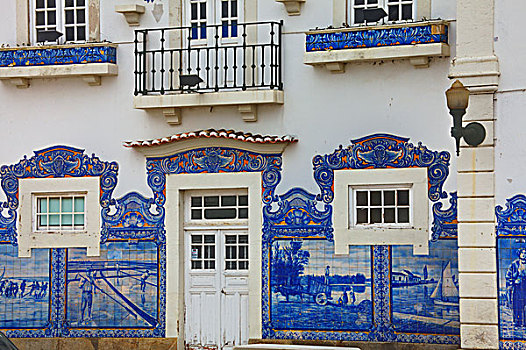 葡萄牙,阿威罗,建筑,正面,蓝色,瓷砖,工作,风格