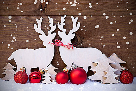 圣诞装饰,驯鹿,情侣,雪,红色,球,雪花