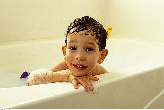 男孩,肖像,浴缸
