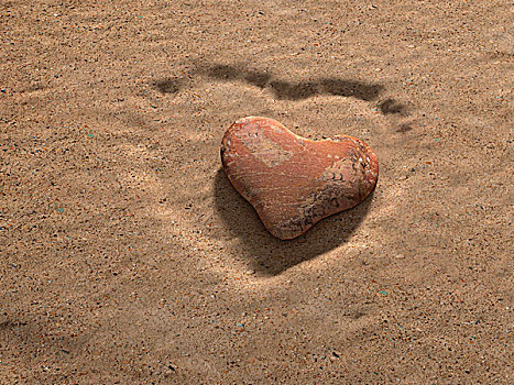 石头,心形,沙,地面,插画