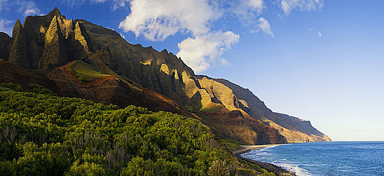 夏威夷,考艾岛,纳帕利海岸,海滩,生动,悬崖