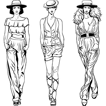 矢量,时尚,上面,模特,裤子,套装,帽子