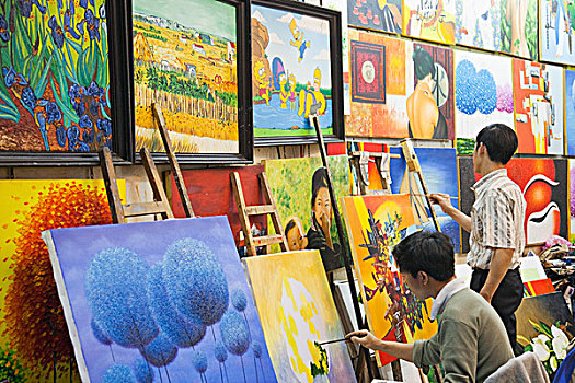 画家,制作,绘画,艺术,店,河内,越南