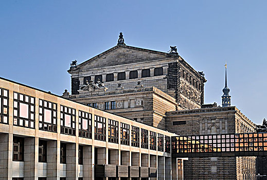 塞帕歌剧院,剧院,靠近,建筑,后面,德累斯顿,萨克森,德国,欧洲