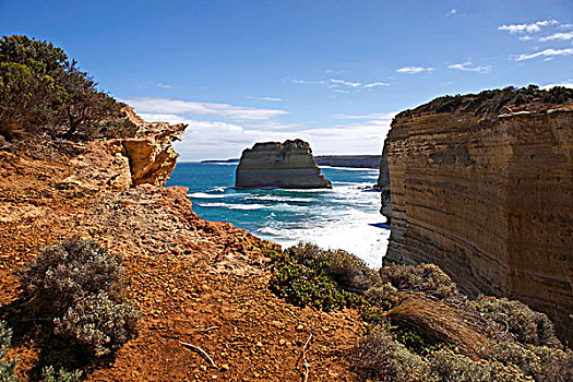 石灰石,石头,一堆,植被,沿岸,悬崖,海洋,道路,坎贝尔港国家公园,维多利亚,澳大利亚