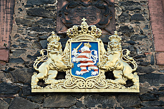 盾徽,狮子,建筑,餐馆,黑森州,德国,欧洲