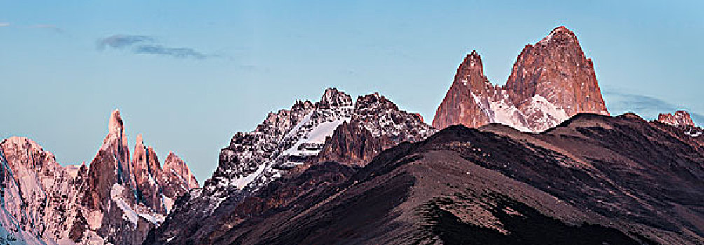 日落,全景,山脉,洛斯格拉希亚雷斯国家公园,巴塔哥尼亚,阿根廷