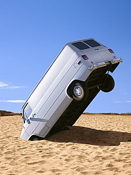 货车,困住,沙子