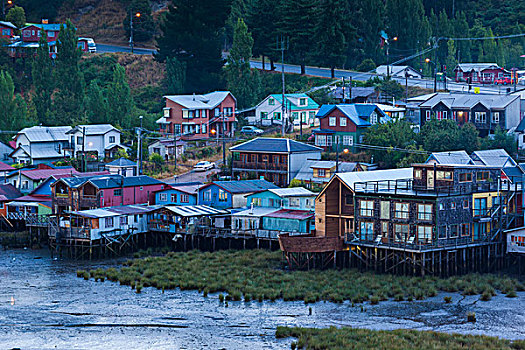 智利,奇洛埃岛,房子,俯视图