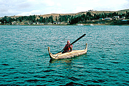 传统,独木舟,提提卡卡湖,玻利维亚