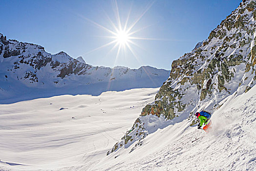 滑雪,晴天,阿尔卑斯山