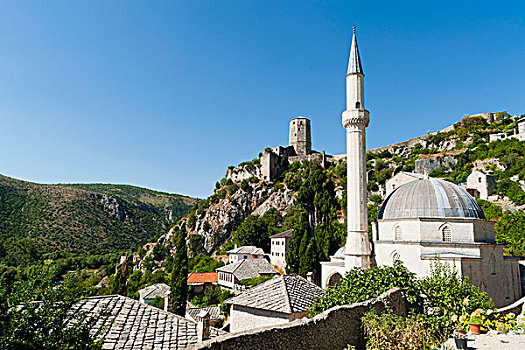 清真寺,城堡,市区,波斯尼亚,黑塞哥维那
