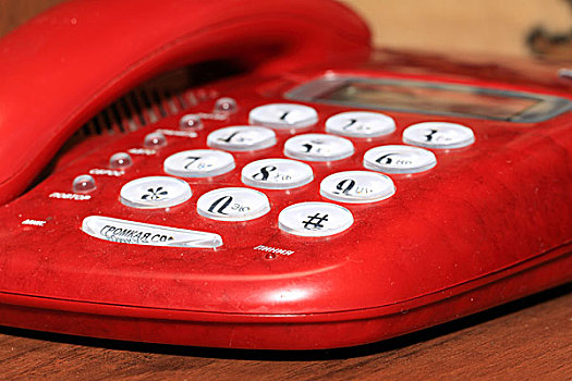 老,红色,电话,木桌子