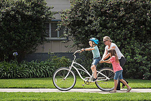 男孩,街道,学习,乘,自行车