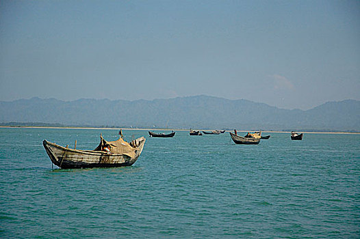 渔船,河,市场,长,湾流,极限,东南部,地区,分开,缅甸,山,边界