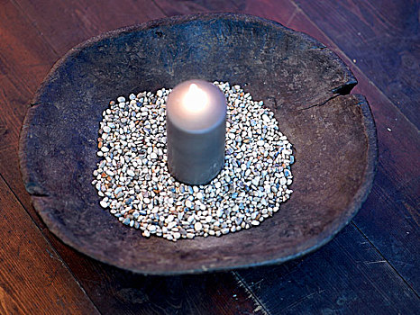 灯光,蜡烛,装饰,石头,乡村,木碗