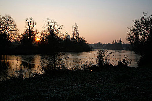 日出,上方,长,水,肯辛顿花园,伦敦,英国