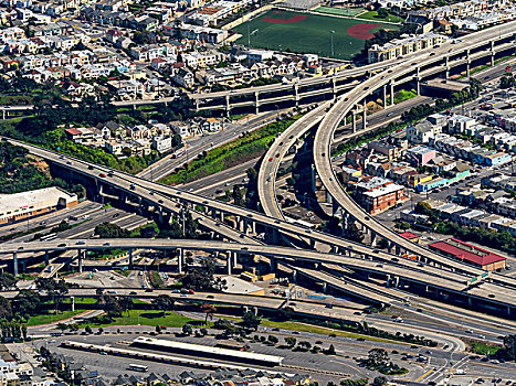 航拍,立体交叉路,高速公路,旧金山,旧金山湾,区域,美国,加利福尼亚,北美