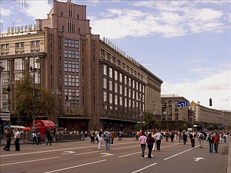 乌克兰,基辅,道路,交通,周末,购物,商店,人,走,2004年
