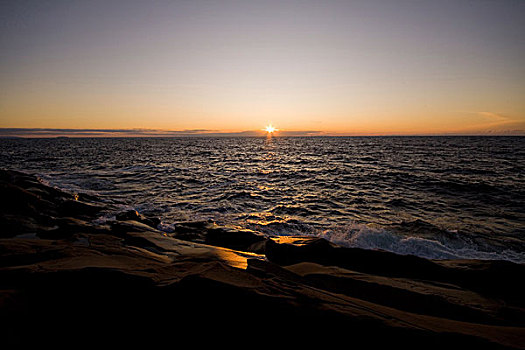 落日,上方,美景,海岸线,靠近,城镇,西海岸,布雷顿角岛,新斯科舍省,加拿大